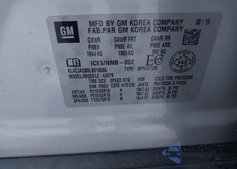 2020 Buick Encore Fwd Preferred из США, поврежденный, VIN KL4CJASB8LB018666